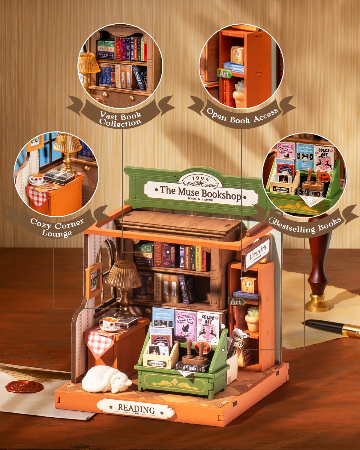 Rolife Diy Mini Building House Miniature Kit-The Muse Bookshop, Miniature Lifestyle Mini Bookshelf Decoration, Diy Hobbies/Gifts For Craftsman (The Muse Bookshop)