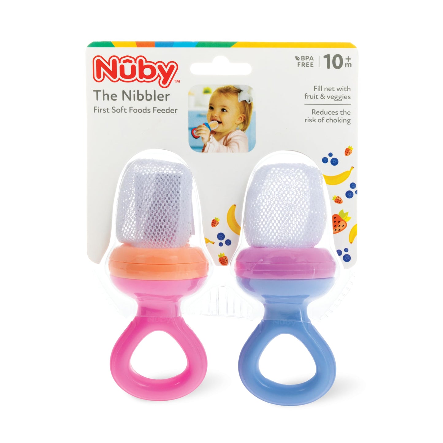 Nuby Nibbler Mesh First Soft Foods Feeder, 2Pk, Pink & Purple