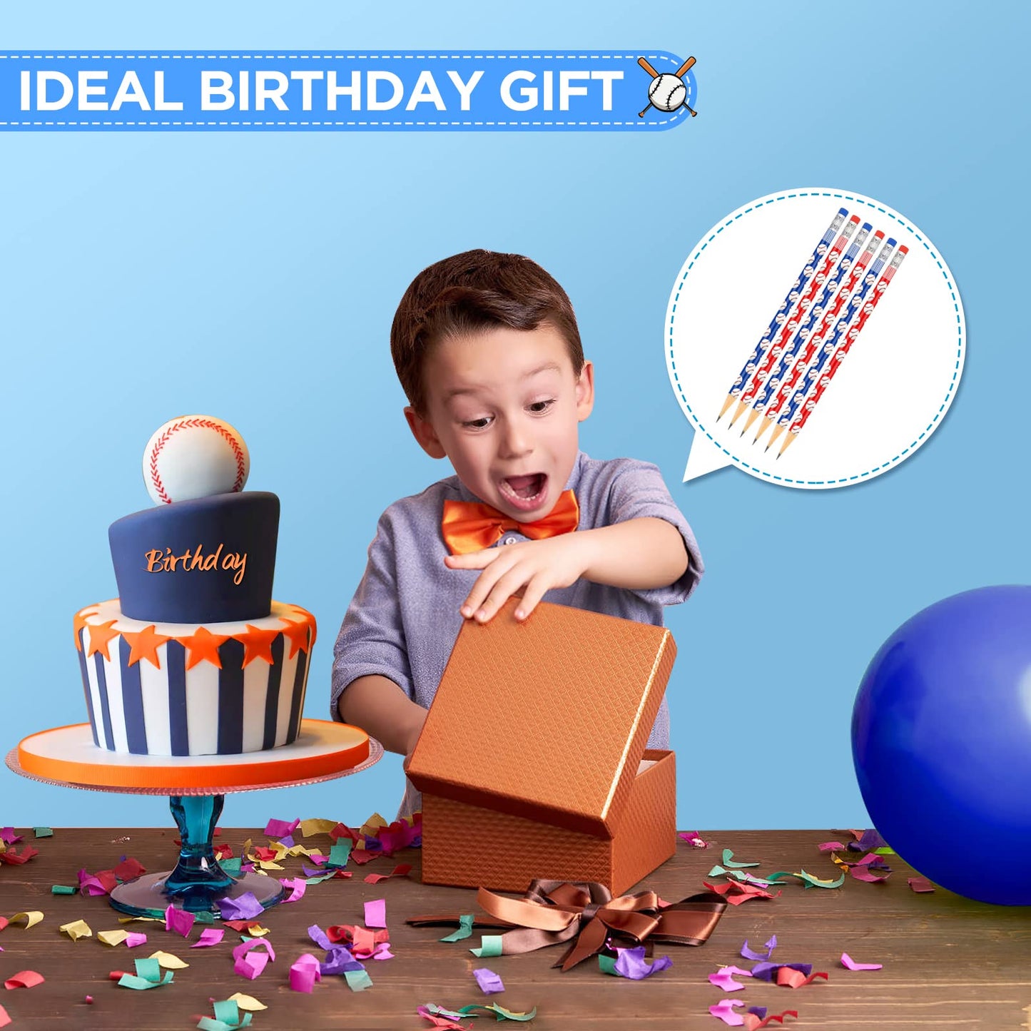 RUMIA 36 Pcs Baseball Pencils for Kids Fun Wooden Pencils with Eraser for Baseball Party Favors for Baseball Birthday Party Stud