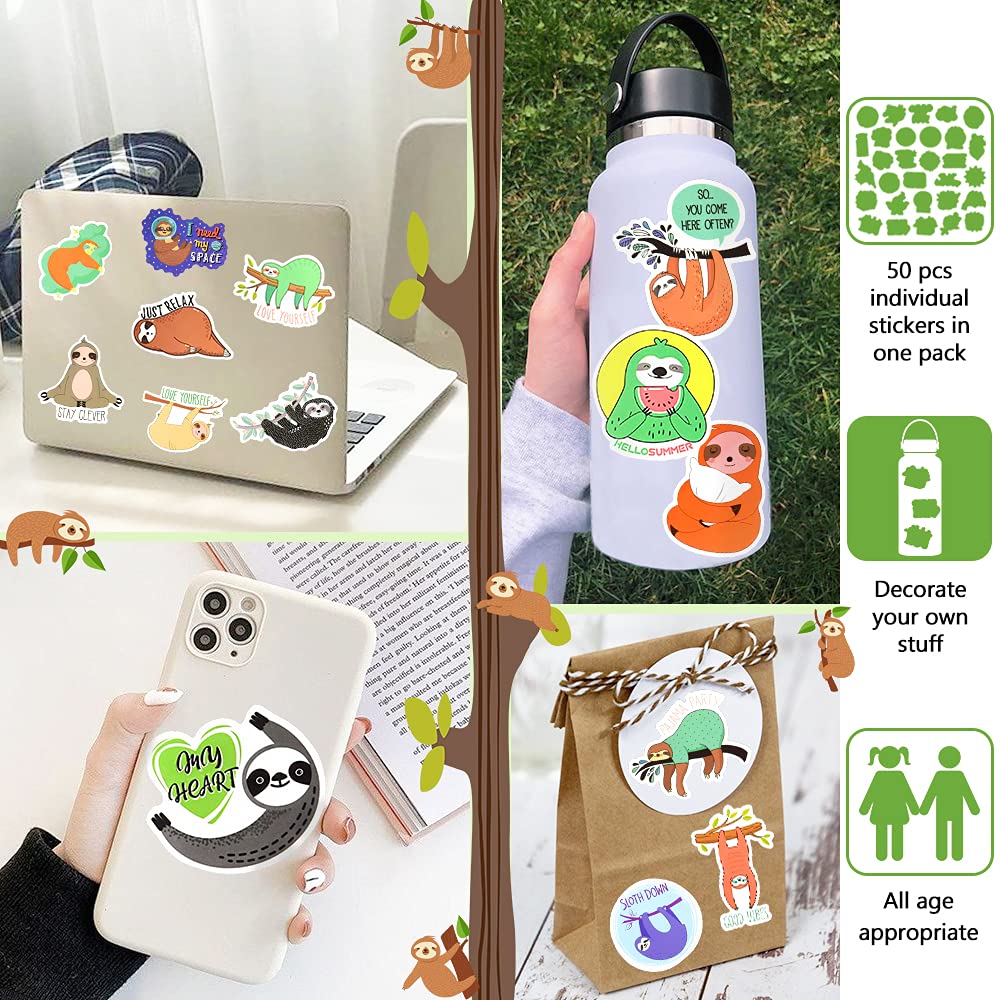 Detickers Sloth Stickers For Kids Laptop Stickers For Water Bottle Sloth Vinyl Stickers Pack For Scrapbooking For Students Teach