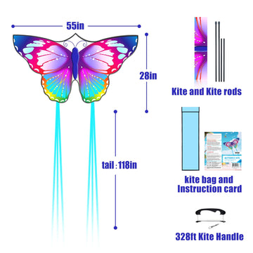 Flying Hoofer Large Butterfly Kites for Kids and Adults, Easy to Fly and Assemble for Beginners and Toddlers, Comes with 300ft K