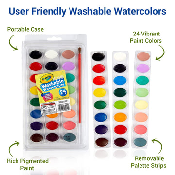 Watercolor Paint Set - Includes 24 Watercolor Paint, 8 Paintbrushes For Kids - Ultimate Washable Paints Watercolors Supplies Set - Water Color Painting Kids, 9 Piece Set