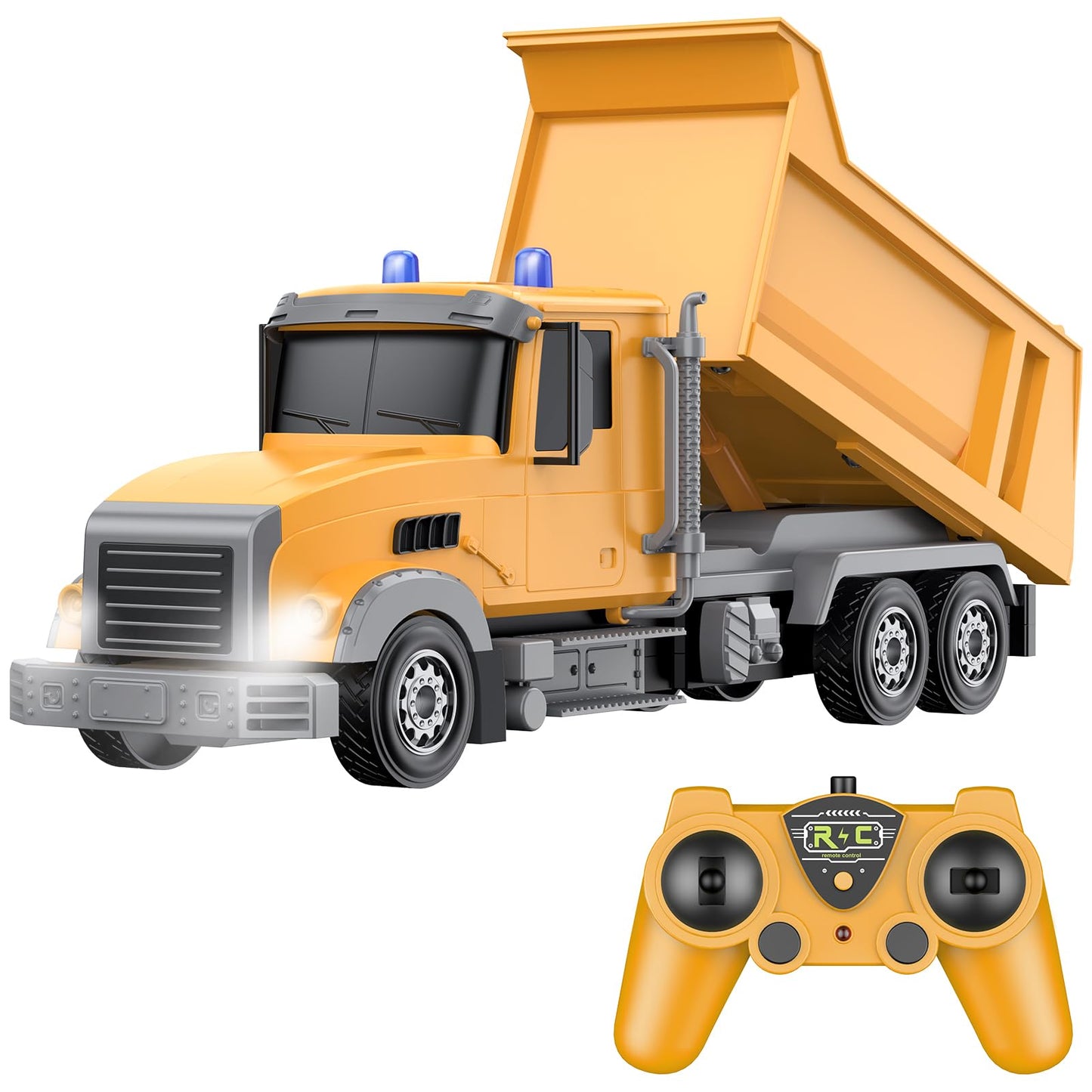 CALEST Remote Control Construction Dump Truck Toy RC Vehicle,6 Channel Truck Toys with 2 Rechargeable Batteries,1/24 Scale Dump