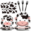 Gisgfim 96 Pcs Cow Print Party Supplies Cow I'M One Paper Plates Napkins Cow Print Party Disposable Tableware Cow Birthday Decor