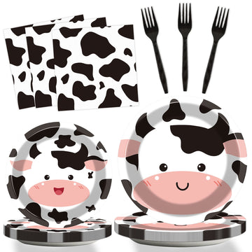 Gisgfim 96 Pcs Cow Print Party Supplies Cow I'M One Paper Plates Napkins Cow Print Party Disposable Tableware Cow Birthday Decor