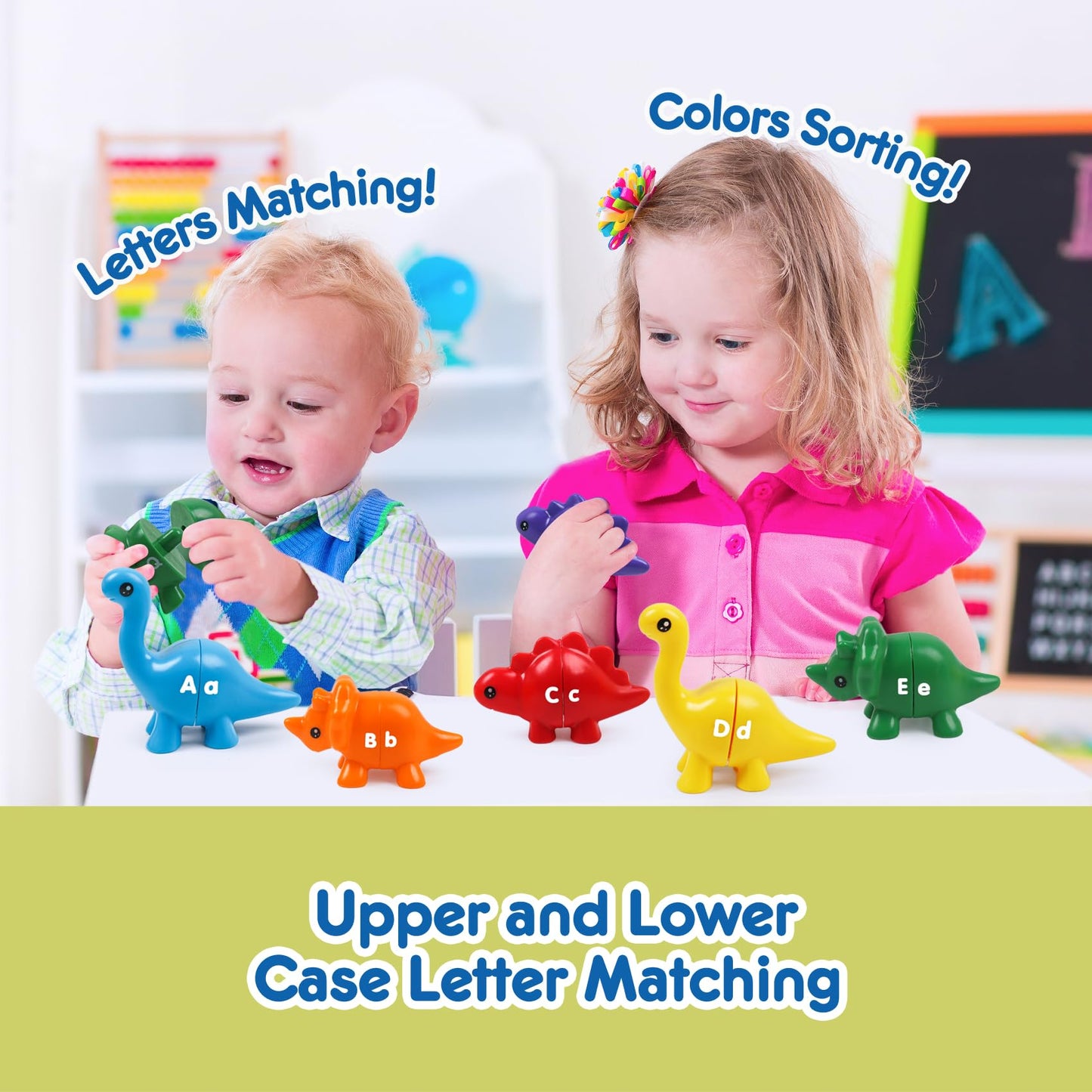 Gkdoms Alphabet Dinosaurs Matching Letters Toy, 26 Pcs Double-Sided Abc Dinosaur With Uppercase Lowercase, Match And Snap Fine Motor Game Preschool Learning Toys Gifts For Ages 18+ Months