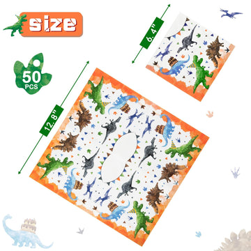 Wernnsai Dinosaur Birthday Decorations - 50 Pack Dinosaur Paper Napkins Dinosaur Theme Party Supplies 3-Ply Disposable Dino Dinner Napkins For Kids Boys Birthday 6.5 X 6.5 Inches