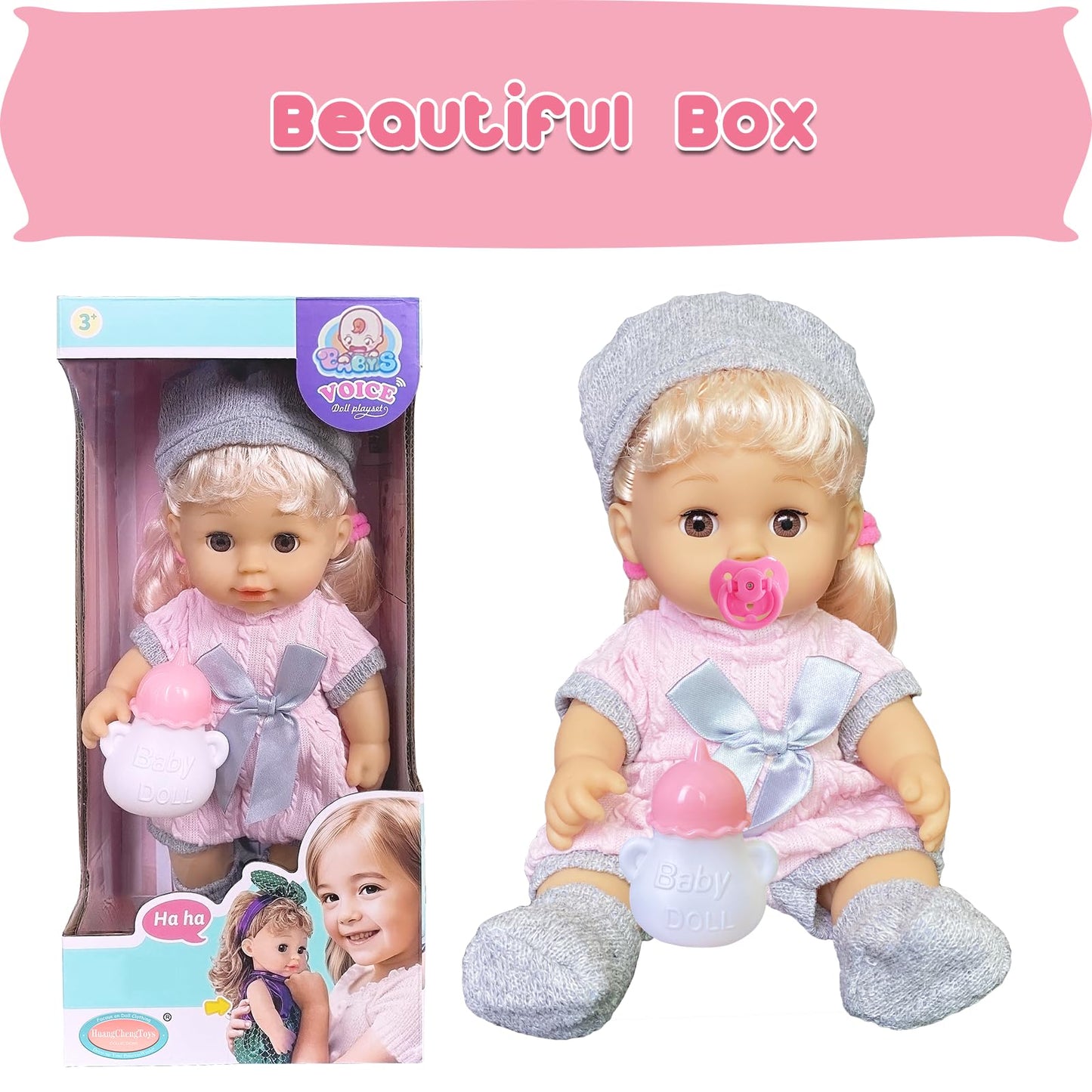 Huang Cheng Toys 9 Pcs 12 Inch Doll Baby With Clothes Lovely Newborn Doll Hairband Shoes 2 Bibs Nursing Bottle Plate Spoon For Kid
