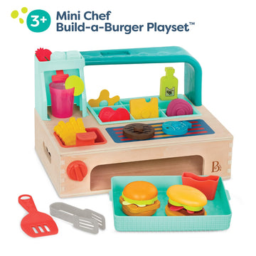 B. toys- Mini Chef - Build-a-Burger Playset- Pretend Play Wooden Burger Play Set - Play Food & Role-Play Accessories - Cooking T