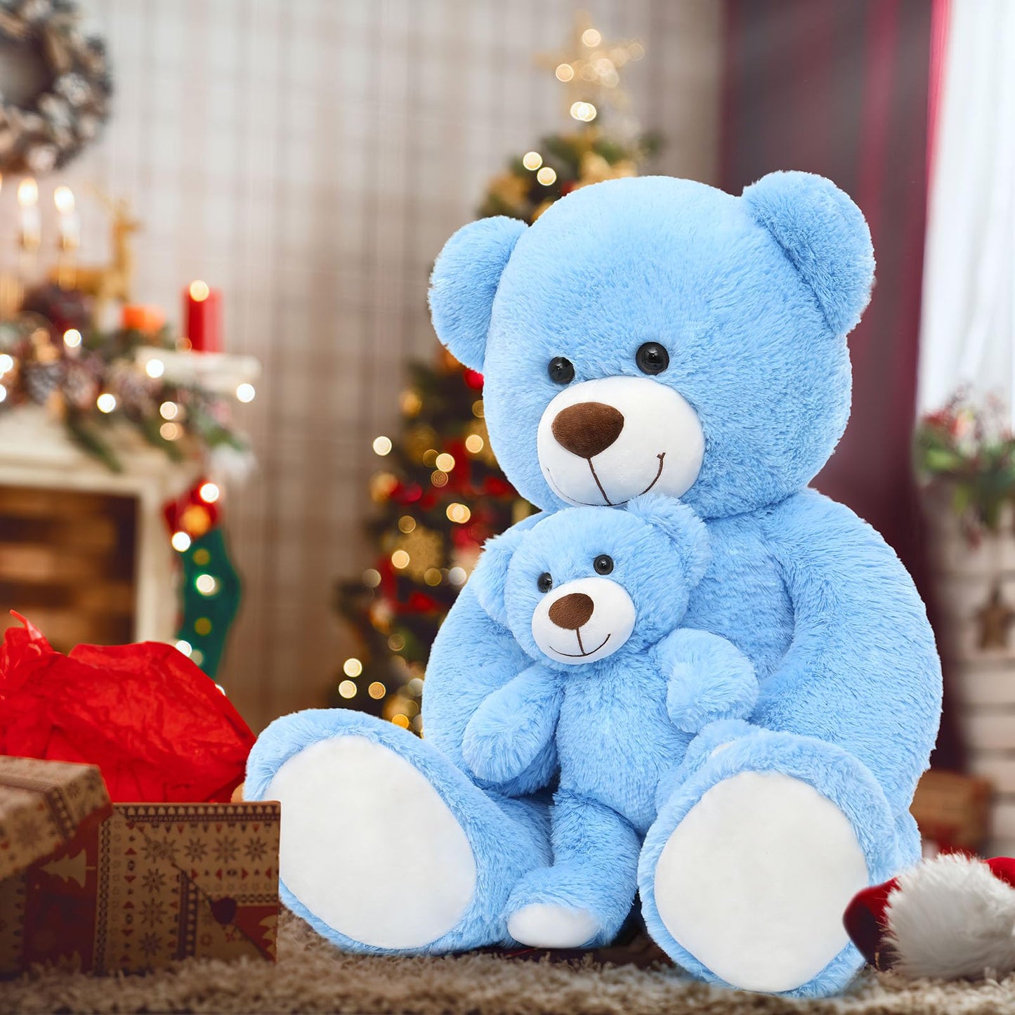 Morismos Giant Teddy Bear Stuffed Animals, Soft Big Mommy And Baby Bear, Large Teddy Bears Baby Shower For Girlfriend On Valentine Christmas 39 Inch, Blue