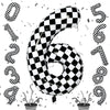 Giant Number Balloons 6, Black And White Checkered Self Inflating 0-9 Set Number Balloon For Kids, 40 Inch Foil Helium Racing 6