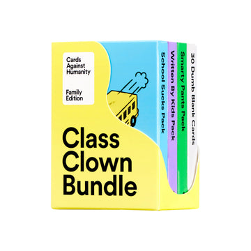 Cards Against Humanity Family Edition: Class Clown Bundle  3 Themed Packs + 30 Blank Cards For Your Dumb Inside Jokes