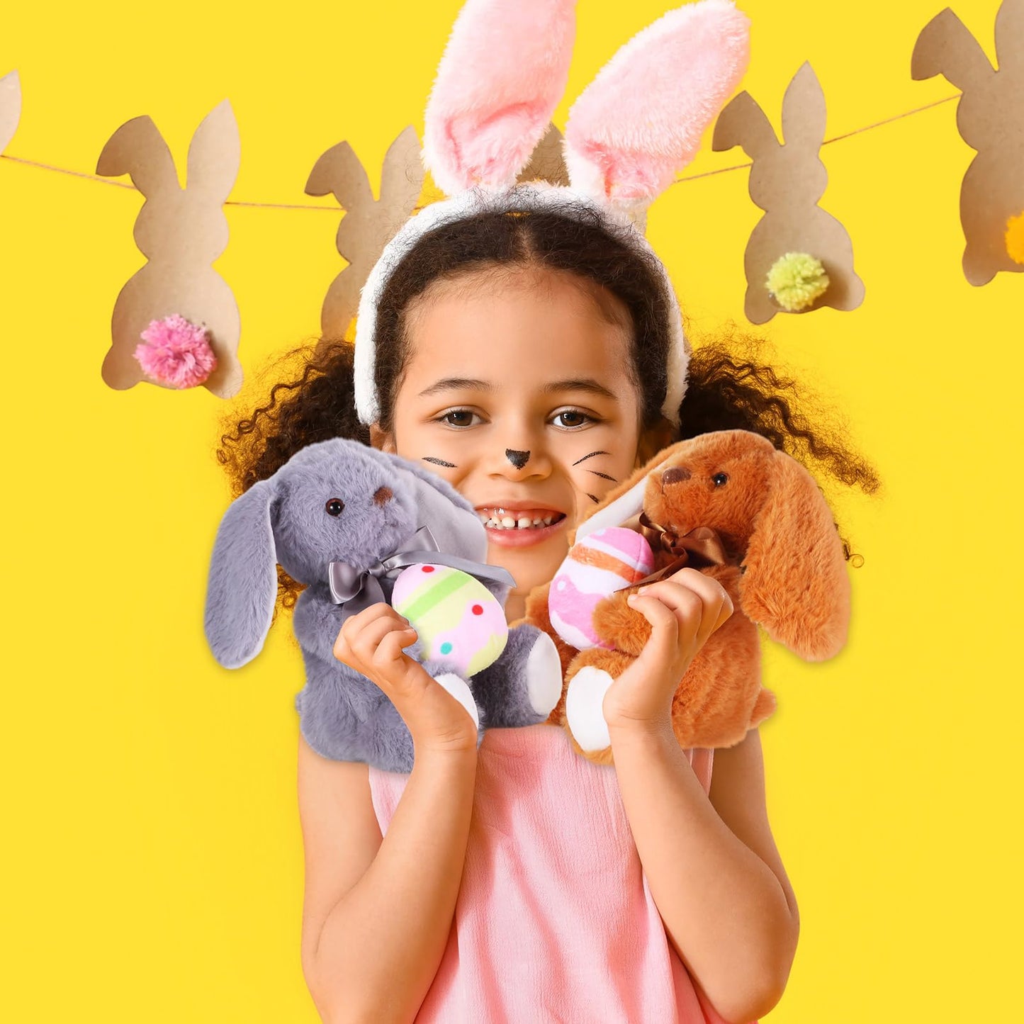 Simgoing Easter Bunny Stuffed Animal Cute Plush Rabbit Holding Easter Eggs Furry Bunny Plush Gift Happy Easter Basket Stuffers F