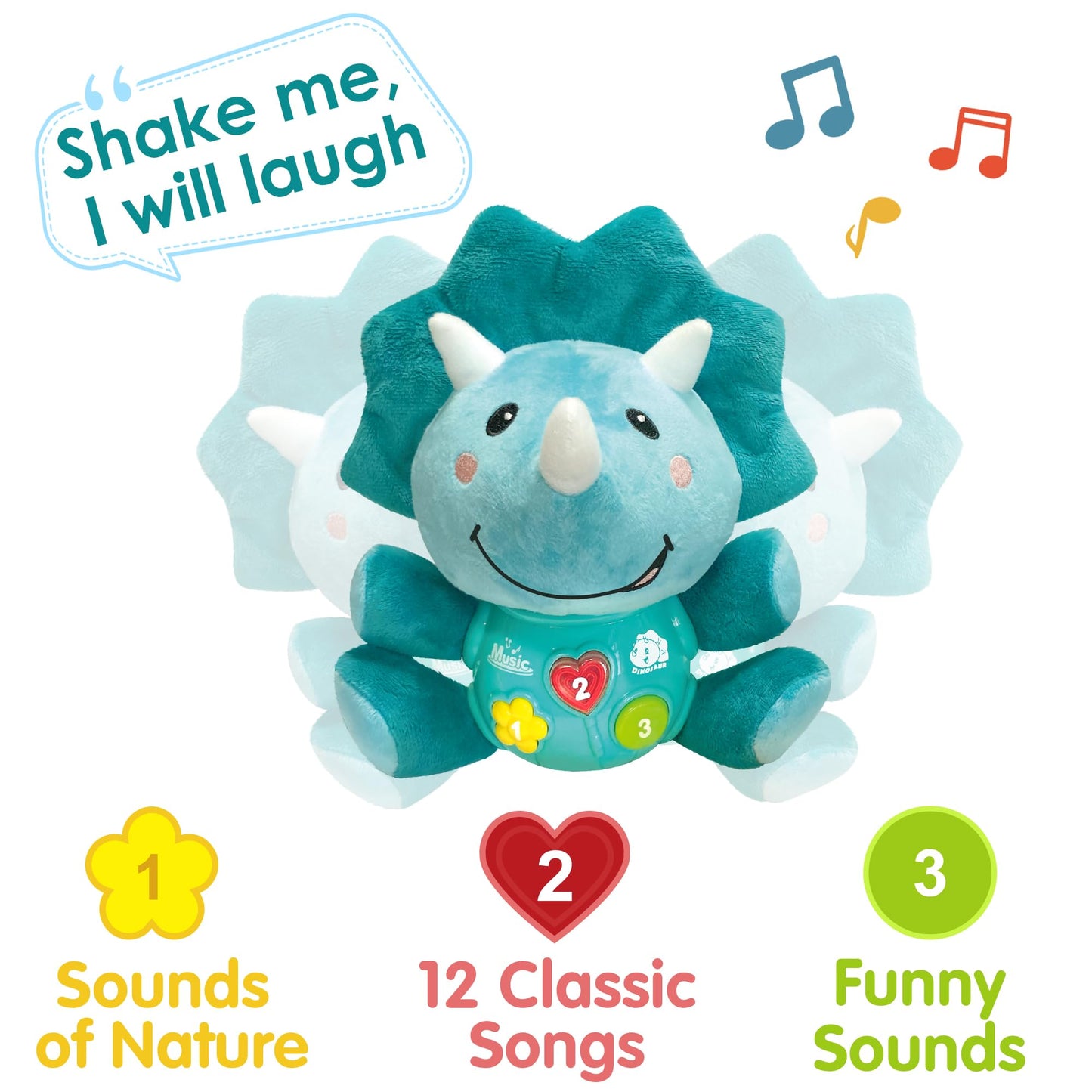 Iplay, Ilearn Baby Dinosaur Musical Toys, Newborn Boys Gift, Soft Dino Plush Stuffed Animal, Infant Light Music Time, 1St Easter Basket Shower Stuffers For 0 1 2 3 6 9 12 18 Month 1-3 Yrs Toddler Girl