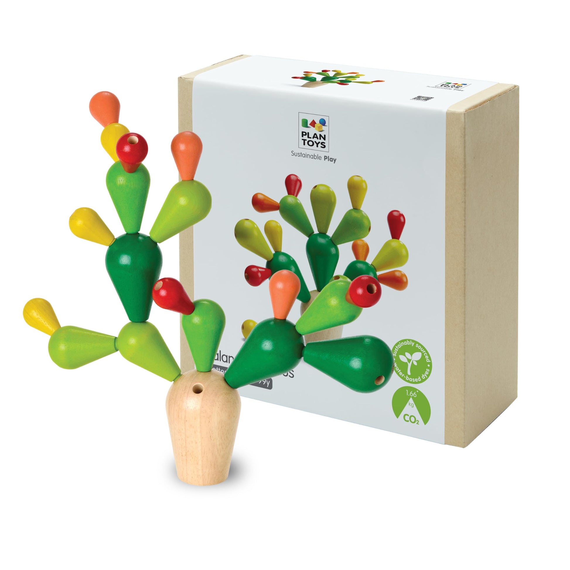 PlanToys Balancing Cactus | Montessori Wooden Toy for Toddlers | STEM Game for Fine Motor Skills, Logic & Coordination | Eco-Fri