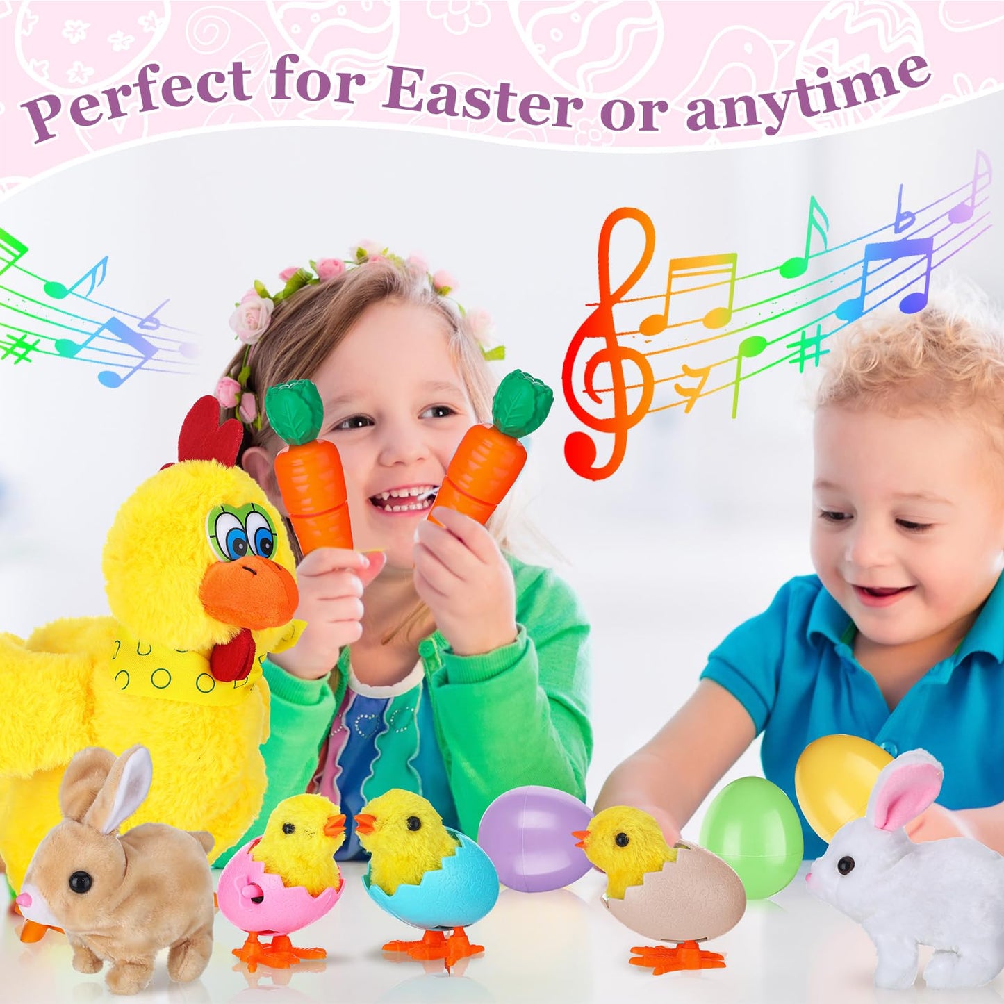 Foilswirl 11 Pcs Easter Plush Toys Include Electric Stuffed Laying Egg Chicken Dancing With Sound Music Interactive Hopping Rabb