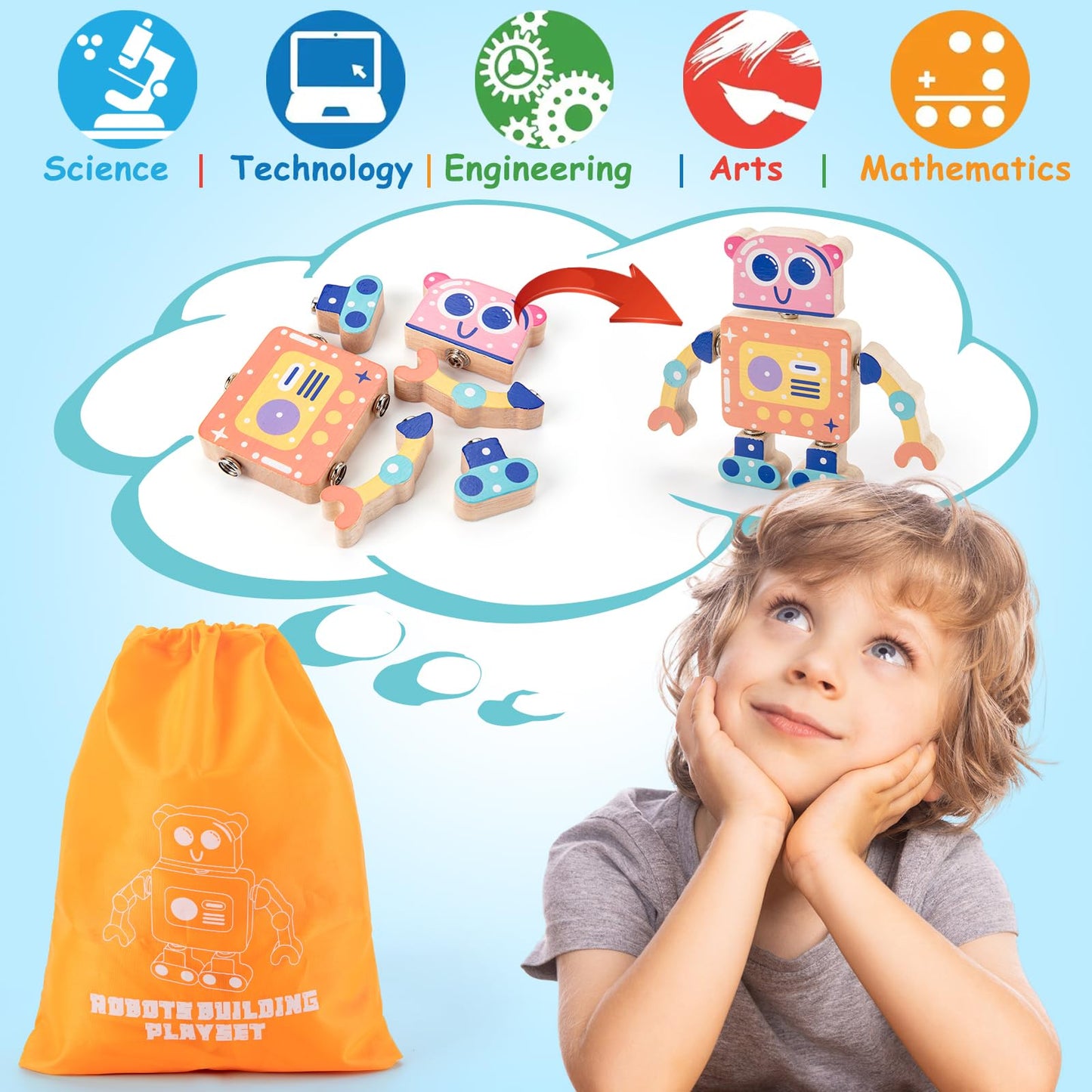 Kodatek Wooden Snap-Together Building Toys, Stem Building Blocks, Take Apart Toys Playset, Fine Motor Skill Montessori Educational Learning Toys Gift For 3 4 5 6 Years Toddlers Kids