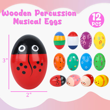 Poplay 12Pcs Wooden Percussion Musical Eggs Maracas Egg Shakers For Party Favors Classroom Prize Supplies Musical Instrument