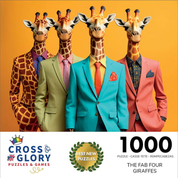 Cross & Glory - The Fab Four Giraffes - 1000 Piece Jigsaw Puzzle for mature-themeds | Unique Artwork Jigsaw Puzzles | Fun | Challenging Brain Teaser