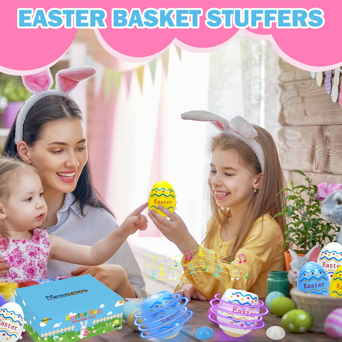 Easter Egg Toys Gifts for Toddlers 3 Pack, Light up spinning Top with Music, Easter Basket Stuffers Fillers Party Favors for Kid