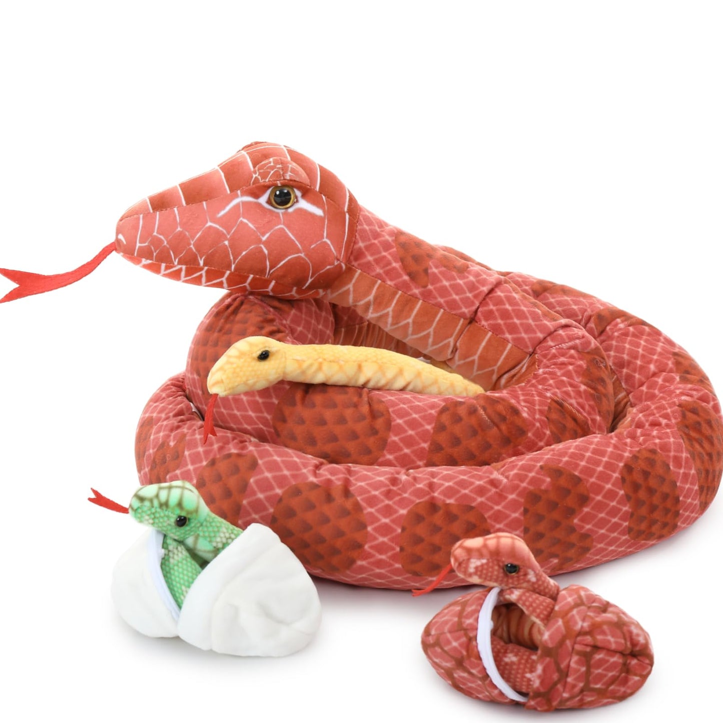 Morismos Giant Snake Stuffed Animal Mommy With Babies, Realistic Stuffed Snakes Plush Toy, 80'' Long Green Boa Constrictor For K