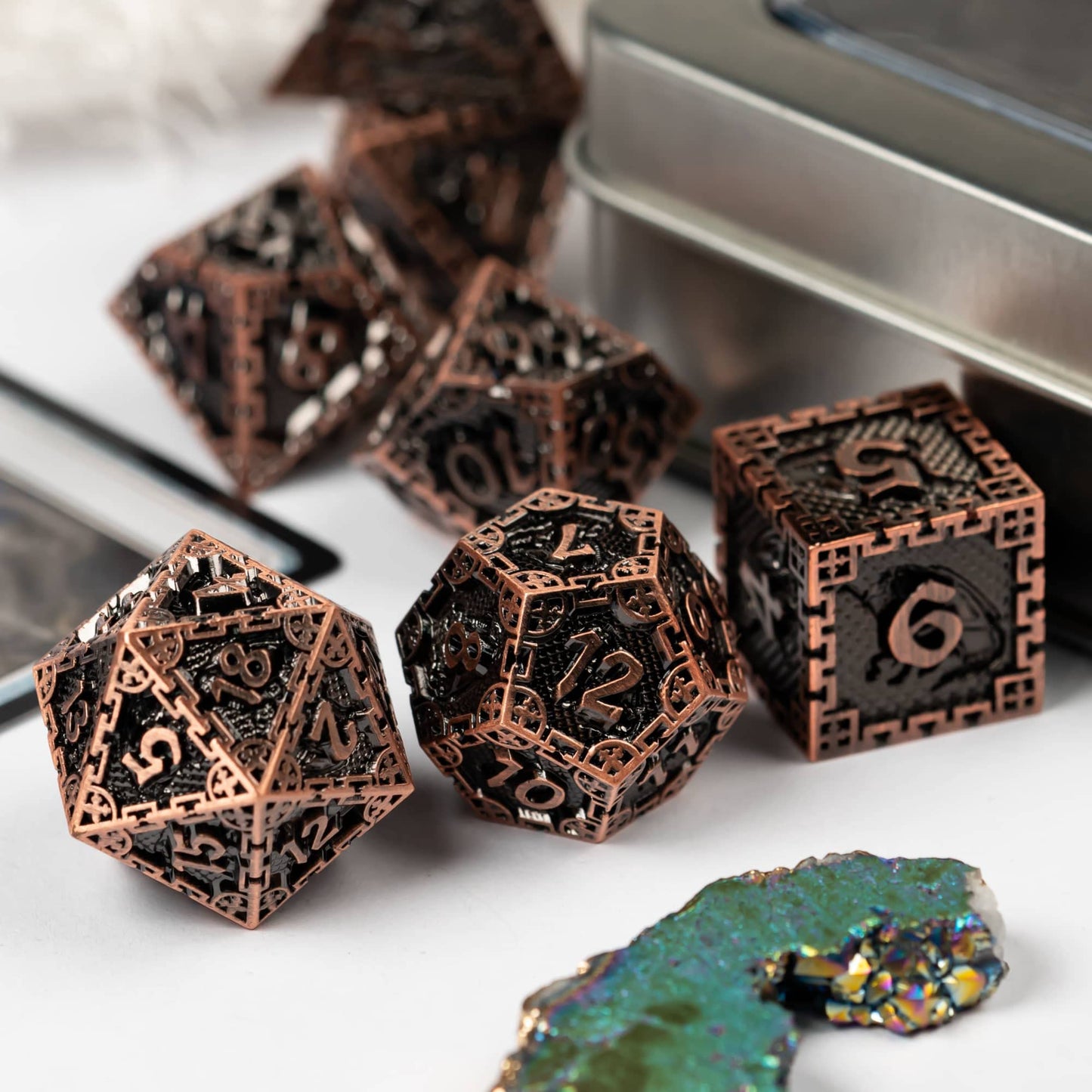 Udixi 7-Die Metal Dice Set, Polyhedral Dnd Dice Set Dragon D&D Dice For Dungeons And Dragons Role Playing Game And Other Tableto