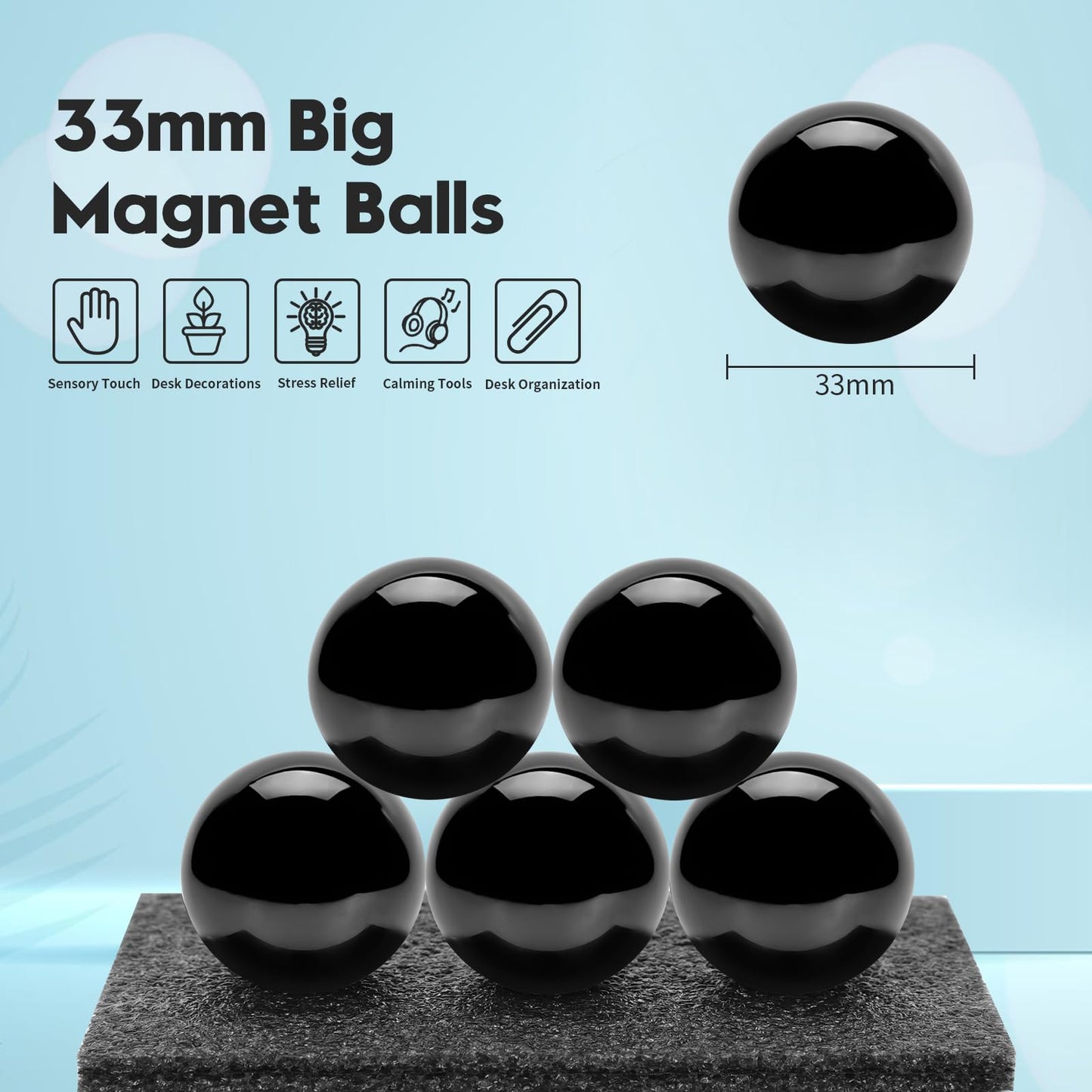 Magnetic Balls, 33Mm Magnetic Fidget Balls, Magnets Balls Fidget Toys For Adults, Executive Desk Toys Gift For Stress Relief And