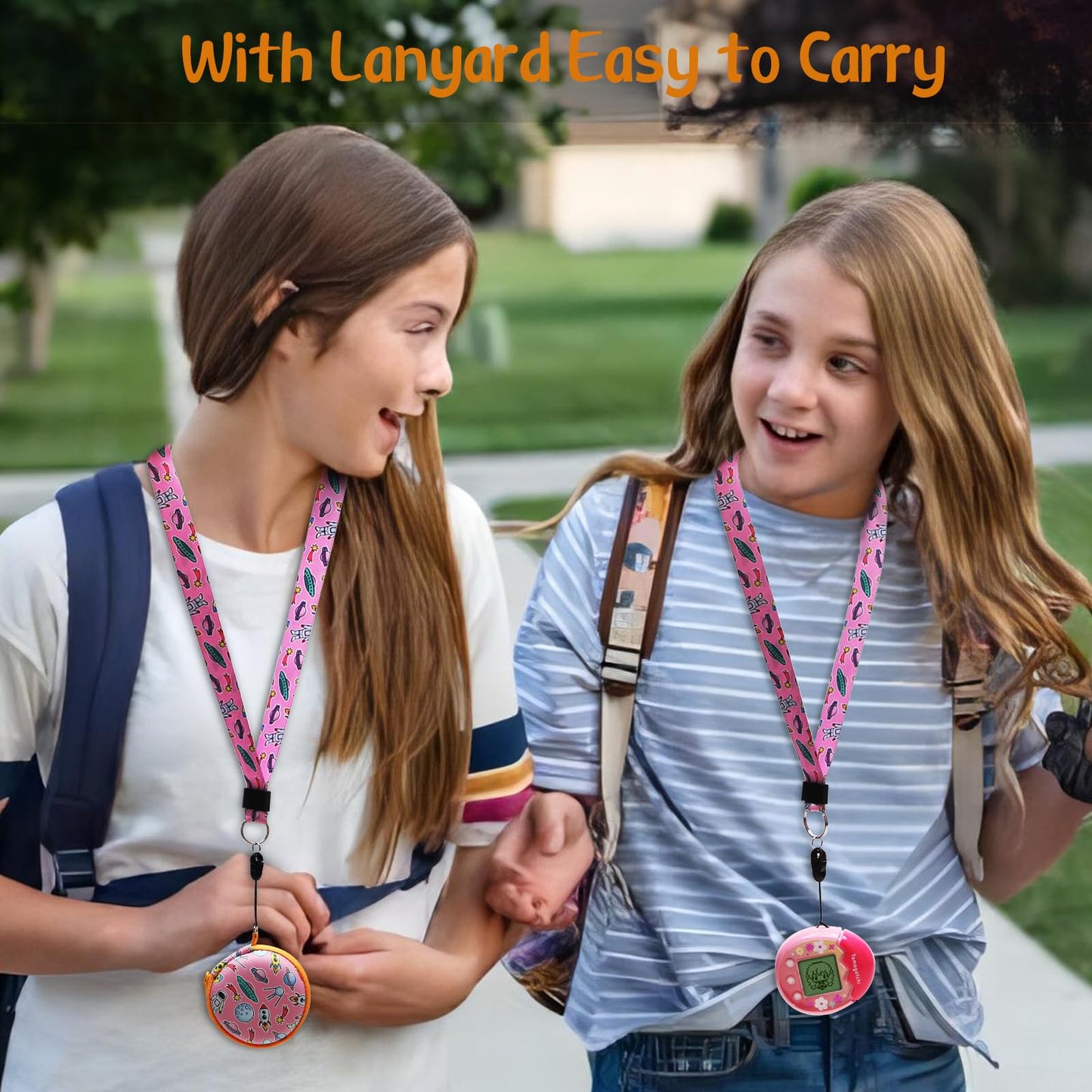 Ltgem Case Compatible With Tamagotchi Pix/Tamagotchi Original/Tamagotchi Nano X/Tamagotchi Hello Kitty/Tamagotchi Uni, Protective Carrying Electronic Pets Case With Lanyard Neck Strap(Pink Space)
