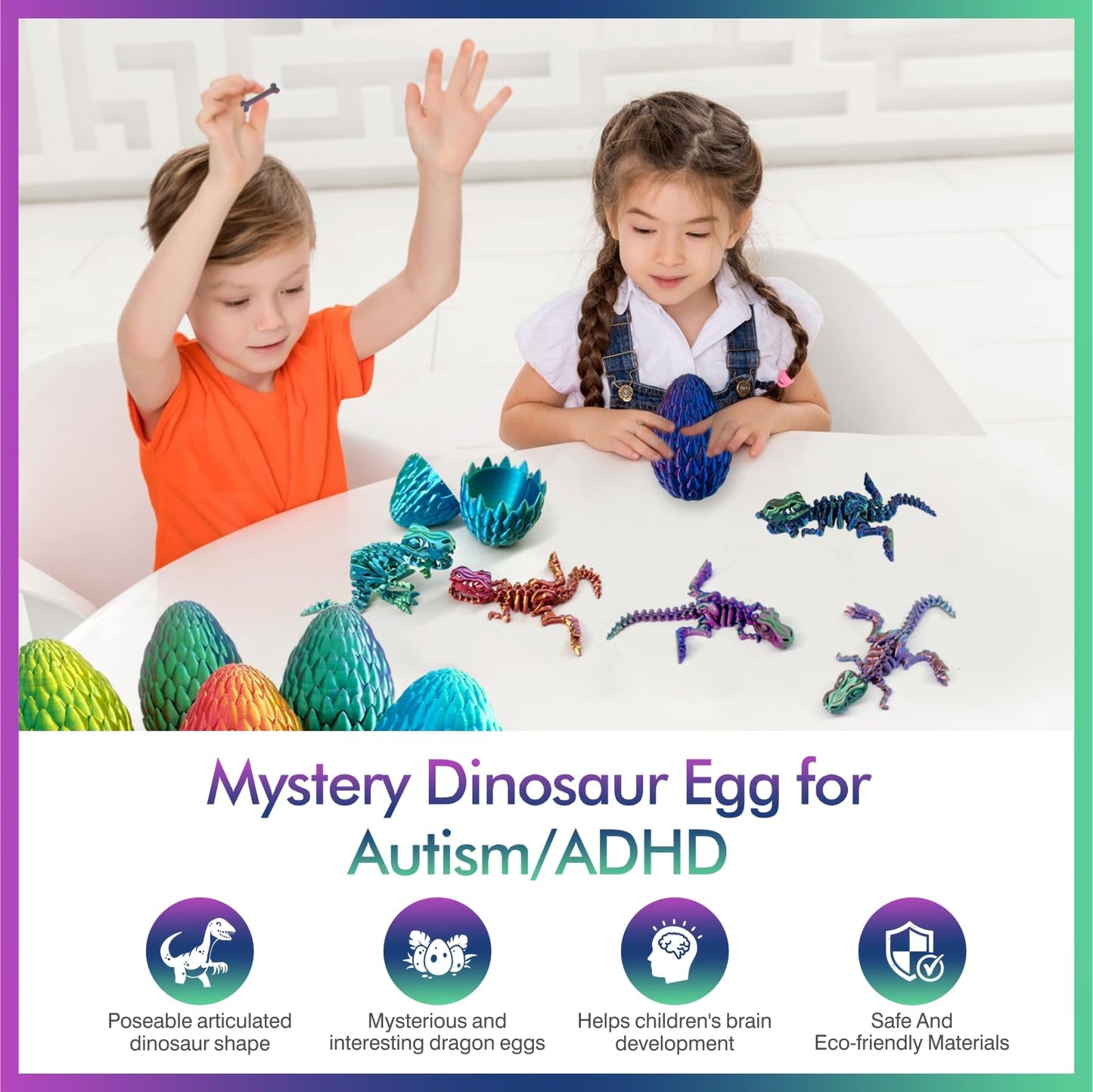 Easter Basket Stuffers-3D Printed Dinosaur Toy, Mystery Crystal Dinosaur Egg With Articulated Tyrannosaurus Rex, Easter Basket Gifts Flexible Rexi Toys, Dragon Egg Fidget Toy For Autism (Yellowgreen)