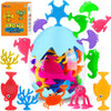 18Pcs Suction Bath Toys For Toddler Kids, Mold Free Silicone Ocean Animals Suction Cup Bathtub Toys, No Hole Sensory Window Fidg