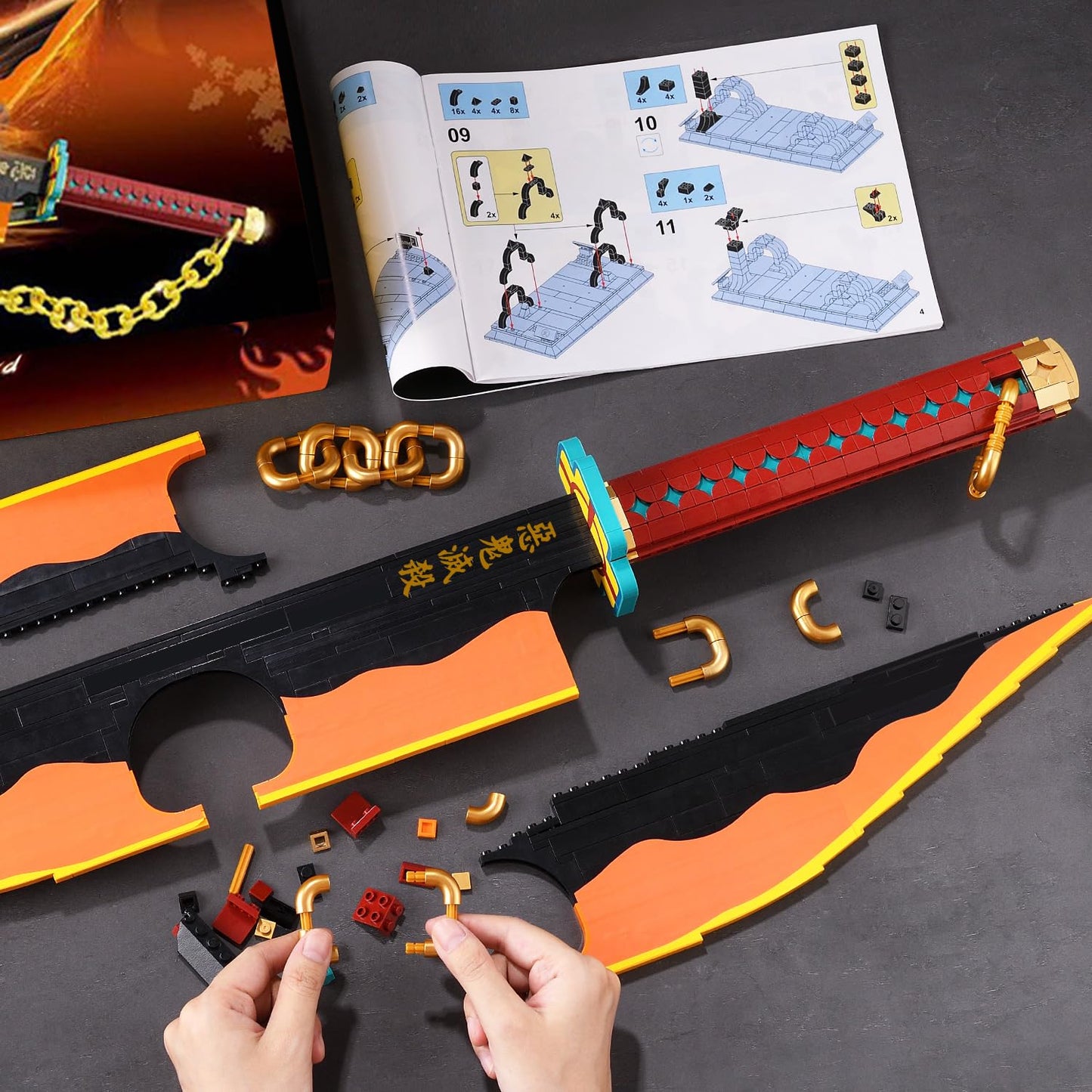 HIGH GODO Demon Slayer decorative replica blade Building Set 82.6in Katana Anime Cosplay decorative replica blade with Stand Holder Samurai decorative replica blade Building Set for mature-themeds and Kid 8+(1479 Pieces)