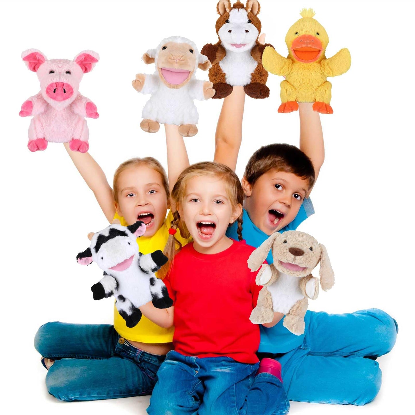 Liliful 6 Pieces Animal Hand Puppets Kids With Working Mouth Animal Puppets Toddler Plush Toy For Show Theater Birthday Easter Basket Stuffers(Farm Animal)