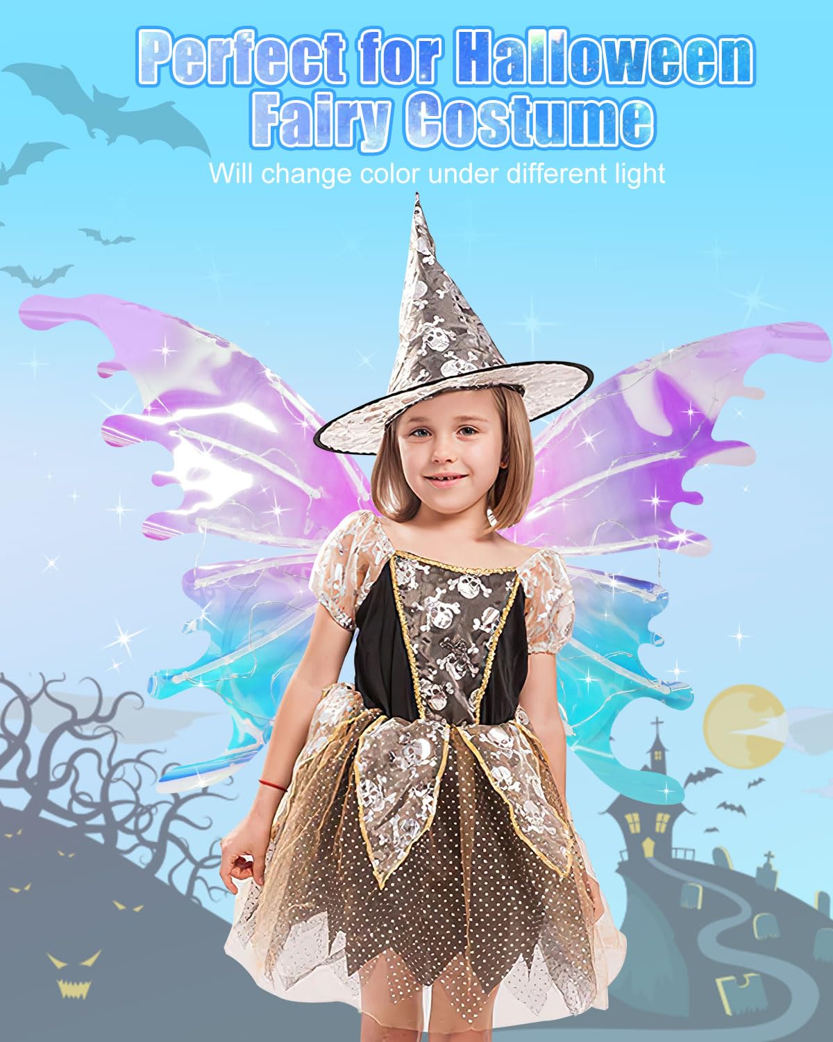 Athleria Light Up Fairy Wings For Girl,Electric Moving Butterfly Angel Wings With Lights, Kids Halloween Costume Decorations Fai