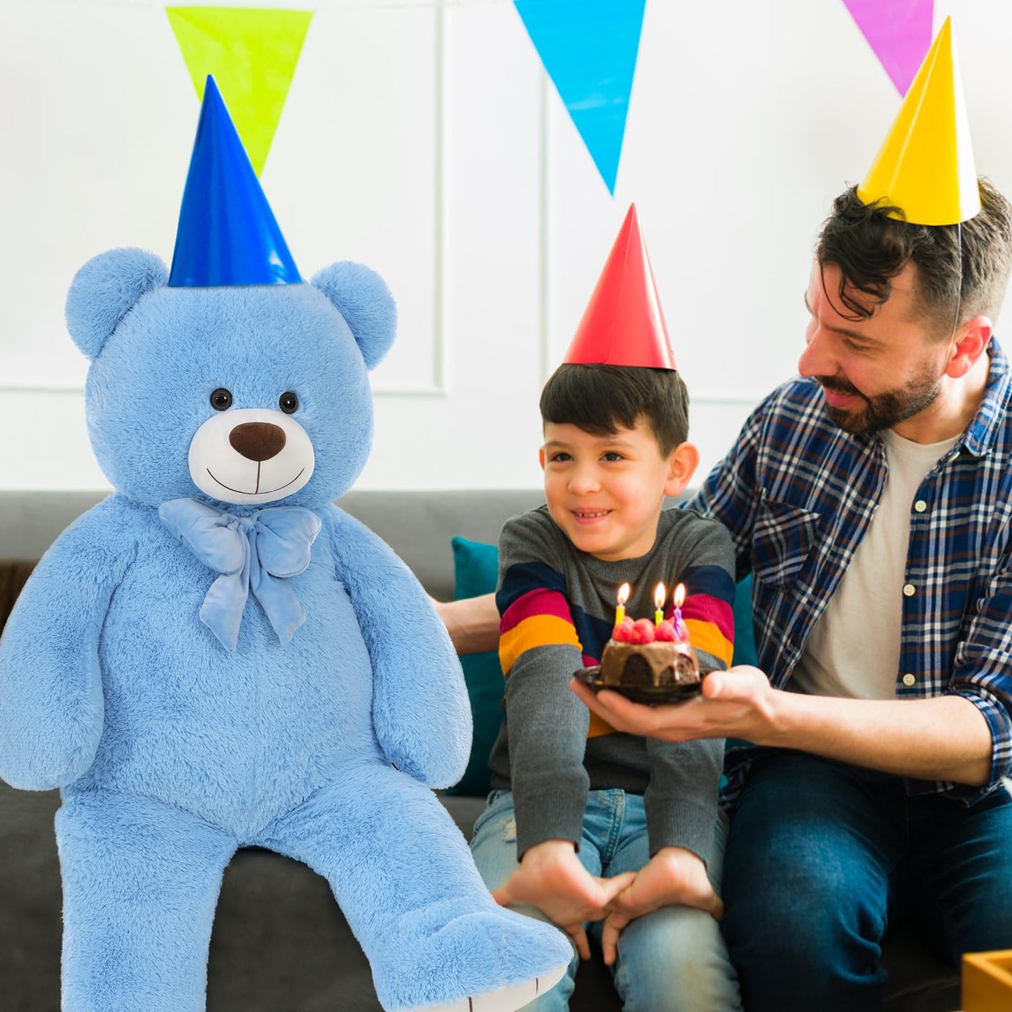 Morismos Giant Teddy Bear 4 Ft Stuffed Animal For Girlfriend,Cuddly Stuffed Big Blue Bear Plush Toy For Valentines,47 Inches Big Stuffed Animal Bear Xmas Baby Shower For Boyfriend,Wife,Children