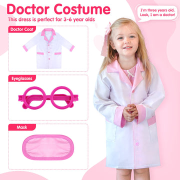 Kids Doctor Kit for Girls, Pink Doctors kit for Kids 22 Pieces Doctor Play Gift for Kids Medical Toys Set with Roleplay Doctor C