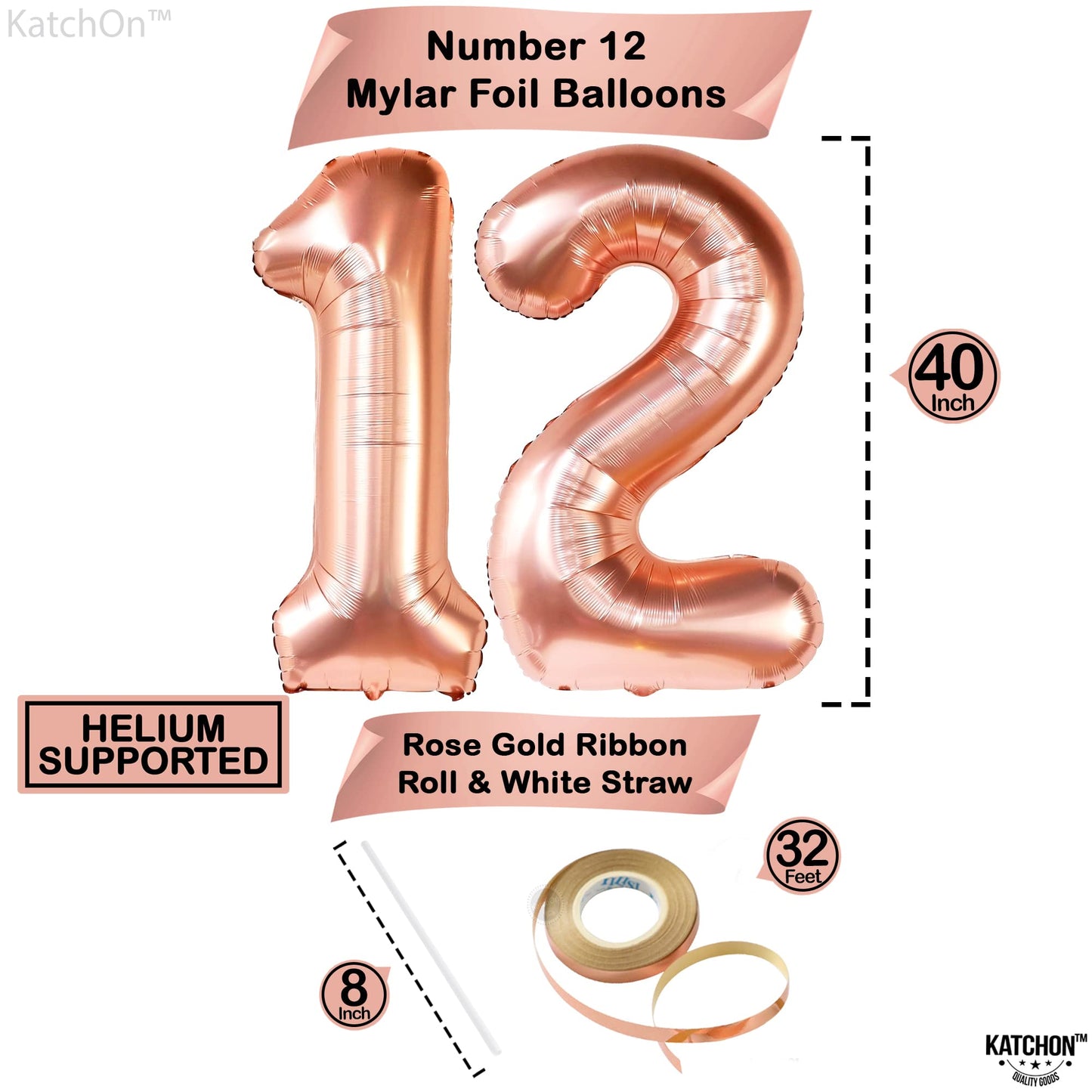 Huge, Rose Gold 12 Balloon Number - 40 Inch, Number 12 Balloons For Birthdays | 12 Birthday Balloon, 12Th Birthday Decorations For Girls | 12 Birthday Decorations For A Girl, 12 Year Old Balloons Girl