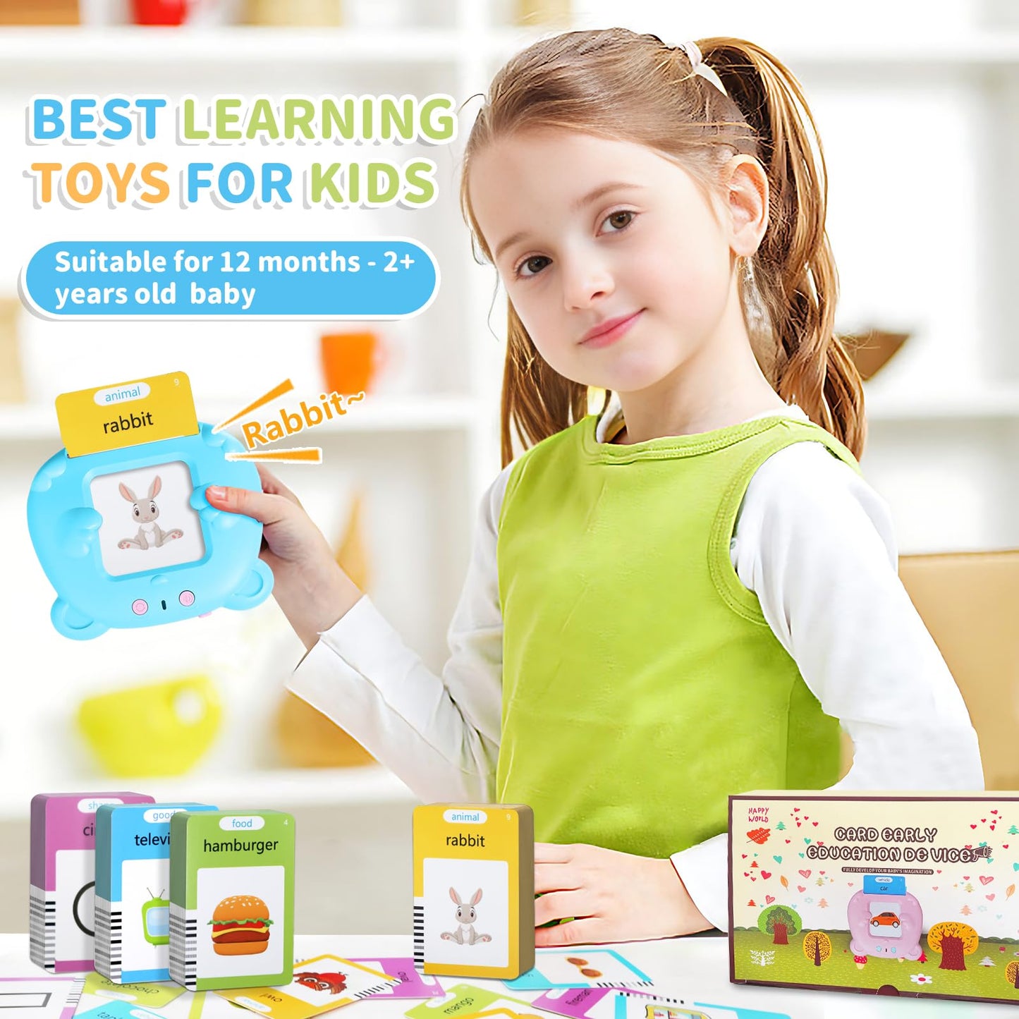 Kids Toddler Talking Flash Cards With 224 Sight Words,Montessori Toys,Speech Therapy,Autism Sensory Toys,Learning Educational Gifts For Age 2 3 4 5 Years Old Boys And Girls (Blue)