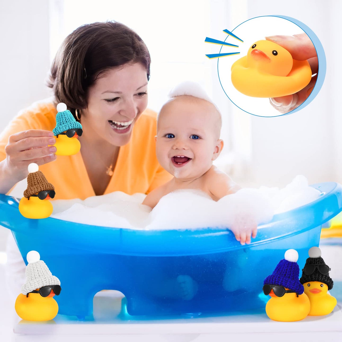 24 Pcs Mini Rubber Ducks In Bulk With 24 Sunglasses And 24 Hats, Yellow Small Mini Ducks Bathtub Toys Bath Toy For Cruise Baby Shower Kids Gift Holiday Birthday Party Favors