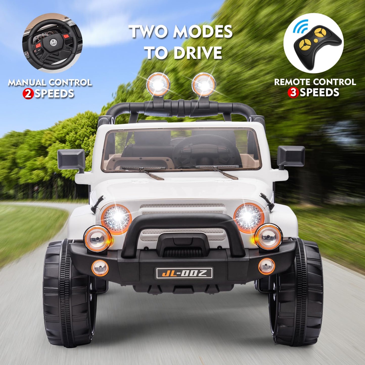 2 Seater Ride On Truck And Car Cover, 12V Children'S Electric Car With Parental Remote Control, Music, Mp3 Player, Led Lights, Spring Suspension, White