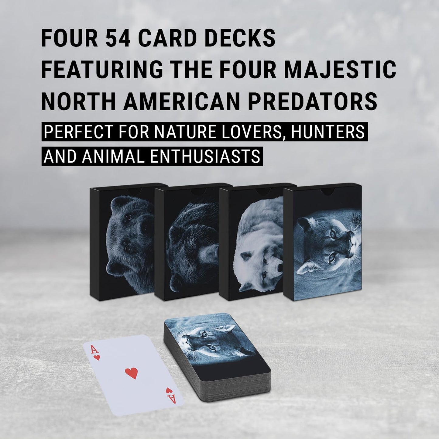 Guytrendz North American Predators Playing Cards With Organizer Box Waterproof Stylish Playing Cards, Cool Deck Of Cards, Poker