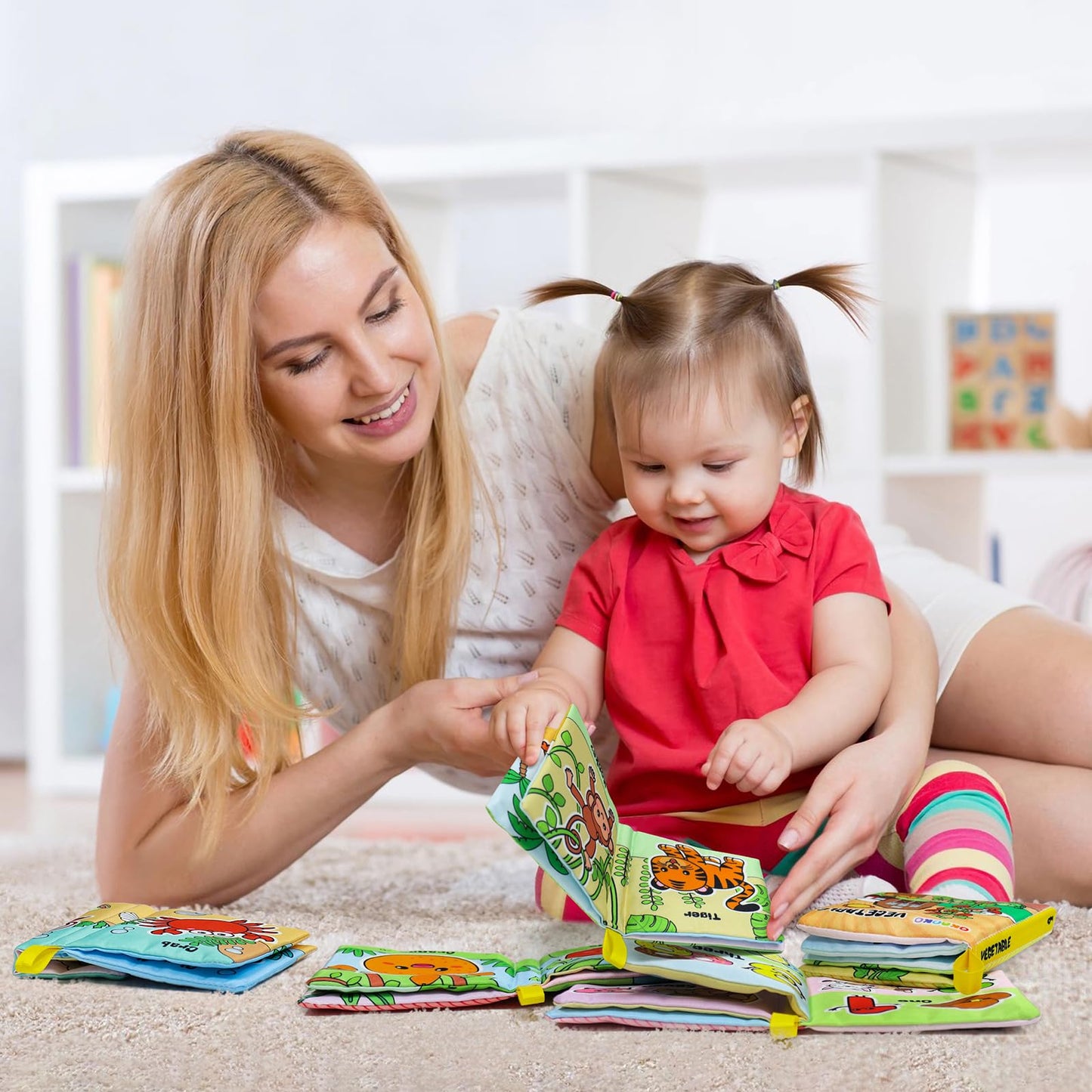 Okooko Soft Baby Books 6Pcs Soft Cloth Books Bath Books Crinkle Washable Non-Toxic Early Education Preschool Learning Toy For Newborns Babies Infants Toddlers Kids