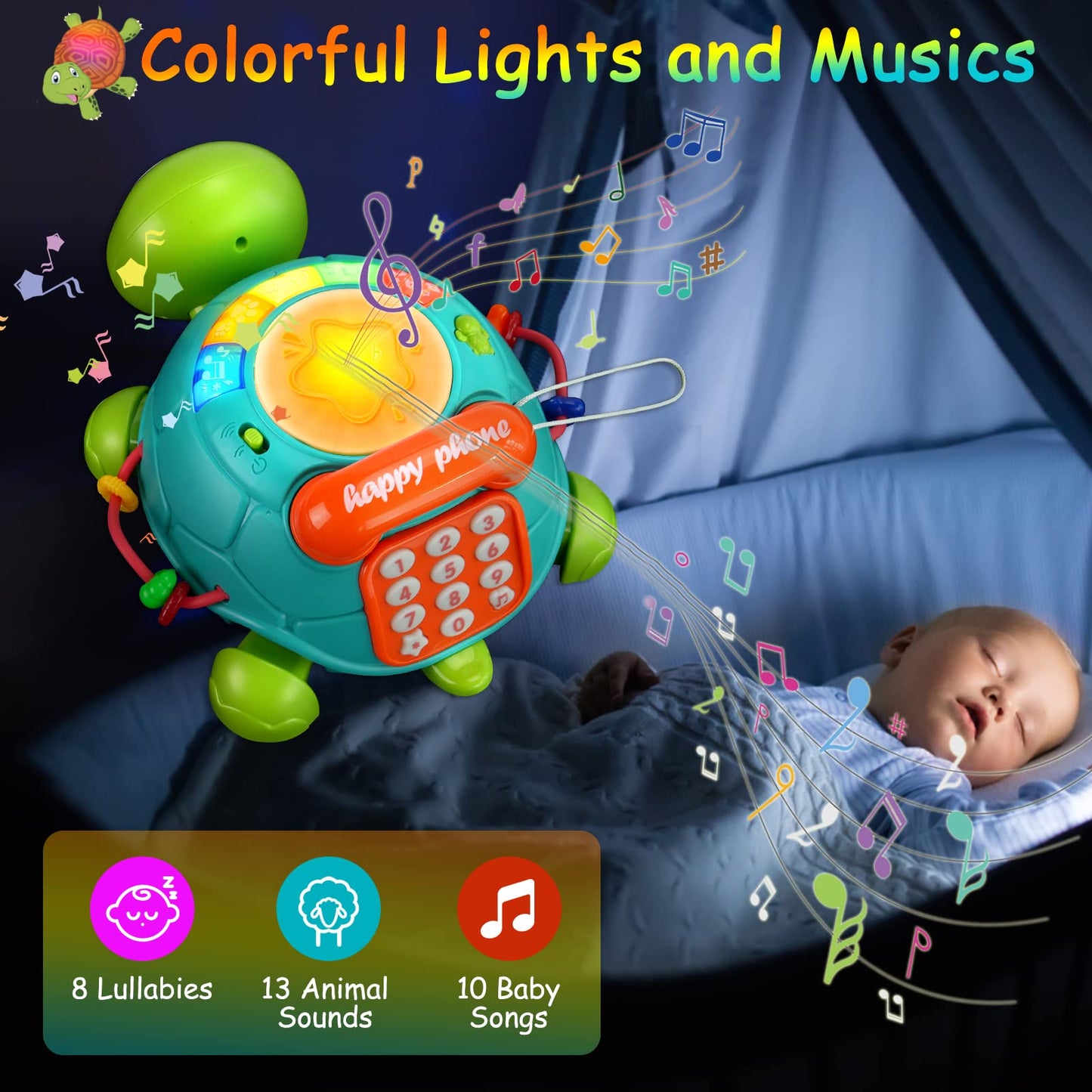 Musical Turtle Baby Toys 6 To 12 Months, Infant Light Up Music Toys Tummy Time Development, Crawling Toy For 7 8 9 10+ Month Old, Easter Christmas For Babies 4 5 6 12 Month Boy Girl