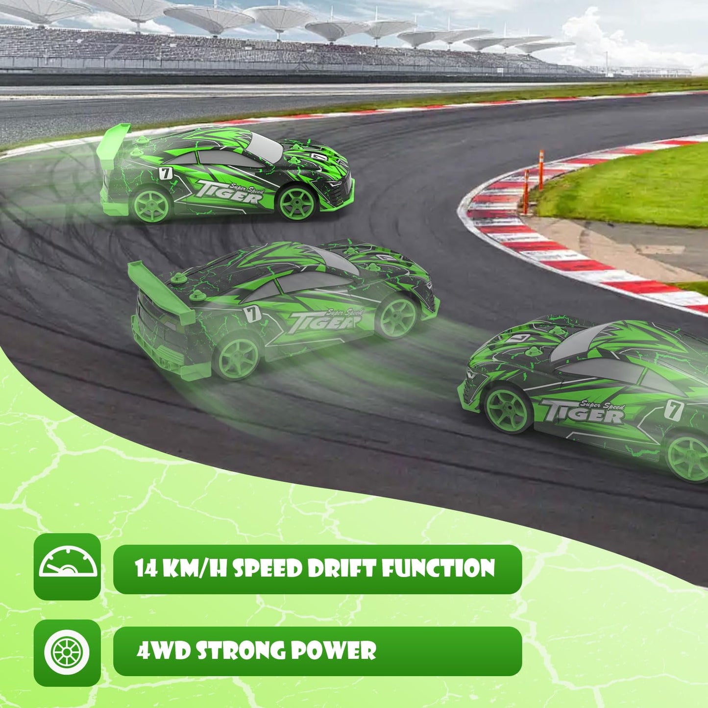 FLYNOVA 4WD RC Drift Car,Light Up Racing Toys for Kids Age 6 7 8 9 10-12,14 KM/H High Speed Vehicle,Easter Thanksgiving Christma