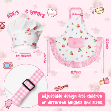 R Horse Kid Apron And Chef Hat Set - 2Pcs Plaid Floral Adjustable Children Kitchen Toddler Apron For Girls, Role Play Chef Toy C
