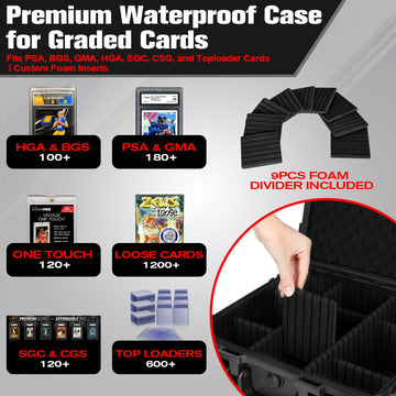Graded Card Case Storage Box: Trading Card Storage Box With 9 Dividers For Psa Bgs Sgc Top Loaders Sports Cards, Waterproof Hard