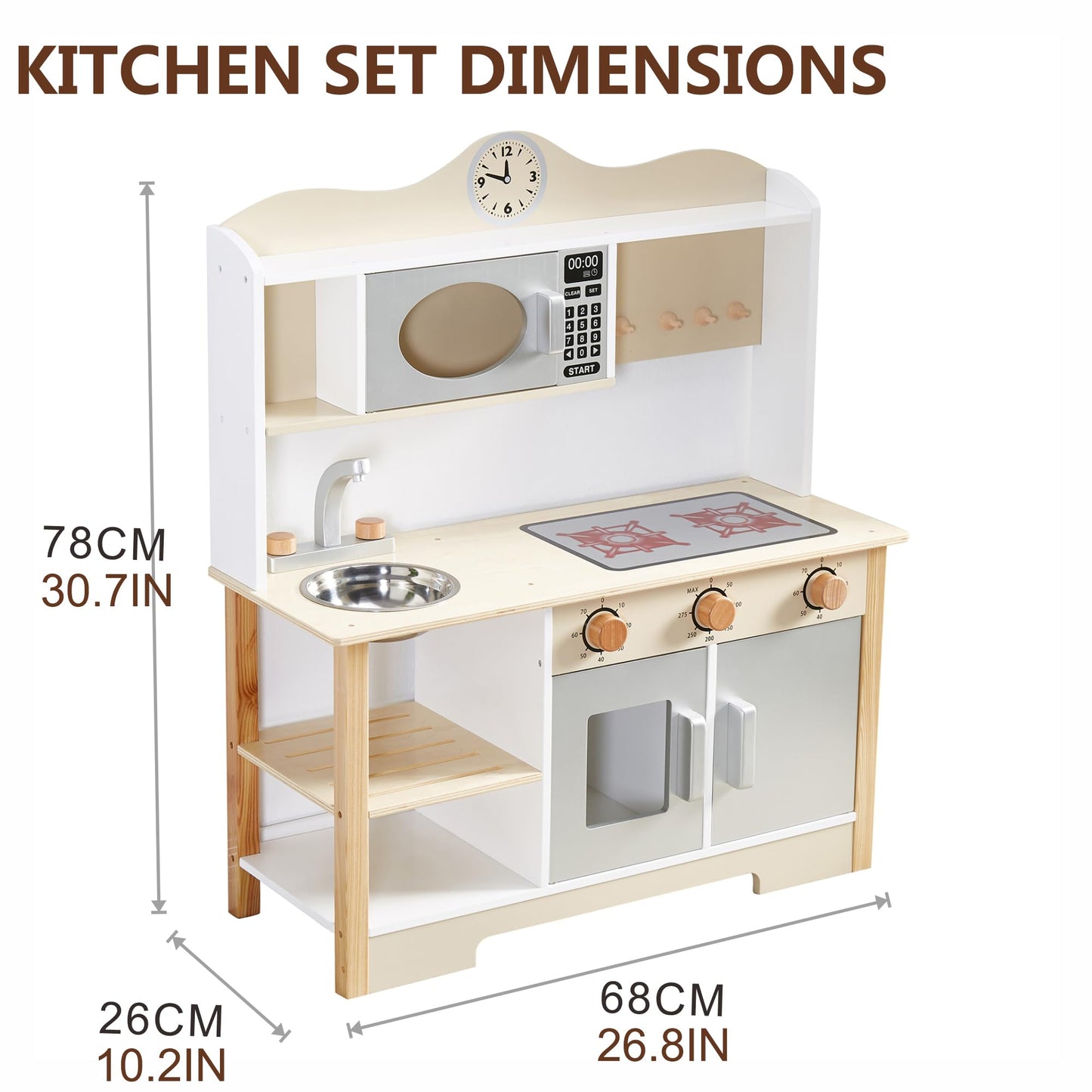 Wooden Play Kitchen, Kids Toy Kitchen Cooking Set, Kids Play Kitchen Pretend Play Set, Pretend Kitchen Playset for Toddlers Boys