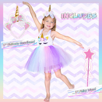 Giftinbox Girls Unicorn Princess Dress Unicorn Costume For Girls 1-8Y Halloween Costumes For Girls Toddlers Birthday Party 4Y