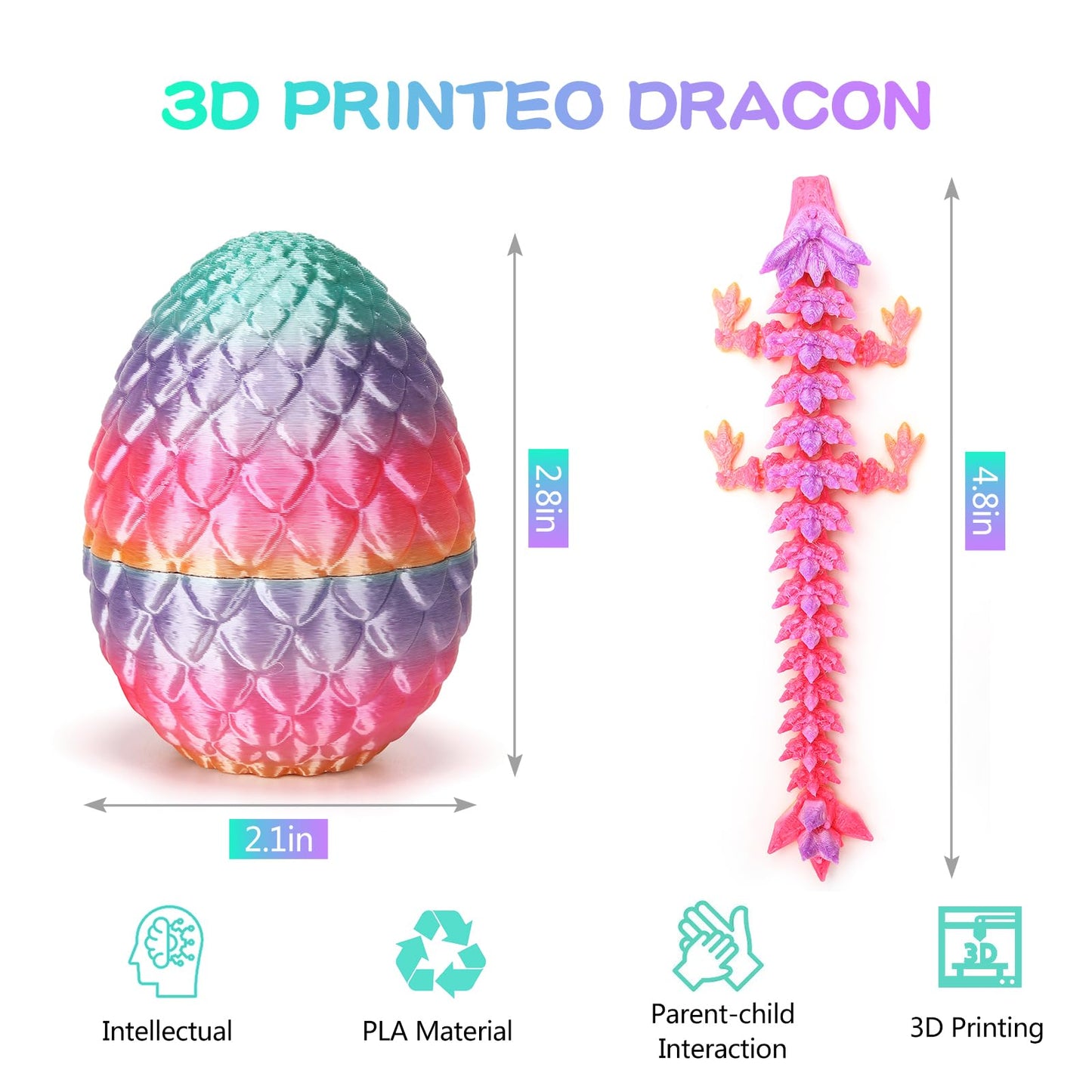 Easter Basket Stufers, 6 Pcs Mini 3D Printed Dragon Eggs With Crystal Dragon Inside, Easter Egg Fillers Easter Gifts For For Chr