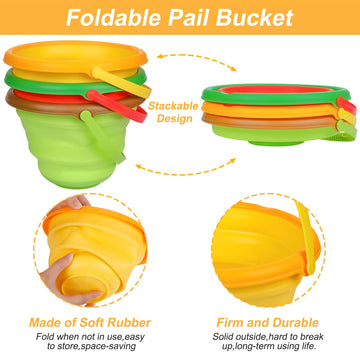 Beach Sand Toys Set for Kids, Silicone Collapsible Foldable Beach Bucket Travel Beach Toys for Summer Outdoor Camping and Fishin