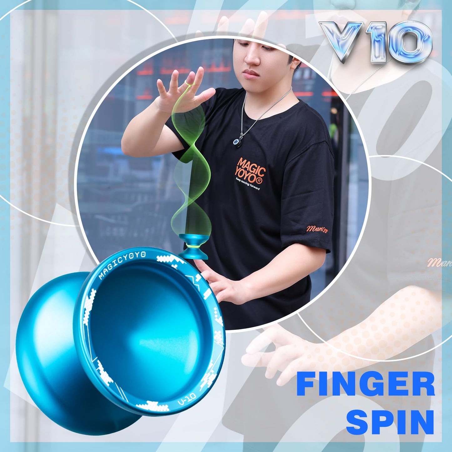 Magicyoyo V10 Unresponsive Yoyo Professional Finger Spin Yoyo With 12 Yoyo Strings, Yoyo Case, Yoyo Glove-Blue